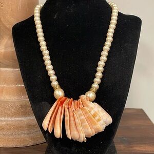 Vintage orange and cream shell cluster and faux pearl necklace
